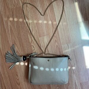 Vintage Tory Burch Taupe Pebbled Leather Crossbody with Gold Chain